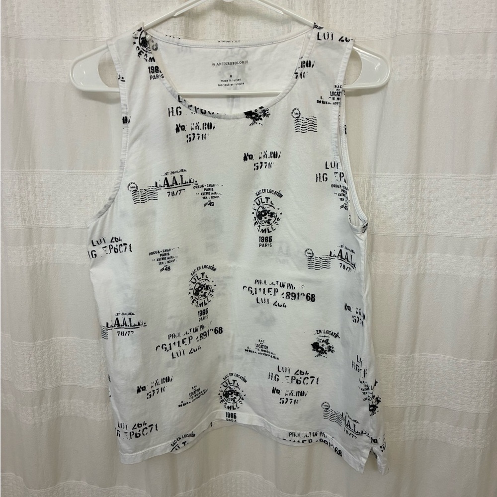 Anthropologie White Graphic Tank Top